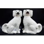 Pair of Victorian Staffordshire Pottery Spaniels, height 12.5'