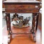 Good Victorian mahogany work table, the rectangular hinged top enclosing a mirror and a fitted