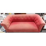 Victorian button back pink wool upholstered Chesterfield settee, width 80'.