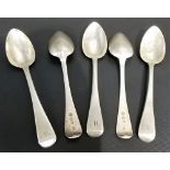Set of five George III Old English pattern teaspoons, maker WE, London 1812, weight 2.75oz approx.