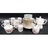 Collection of Royal Crown Derby tea & coffee wares, foliate spray painted in enamels
