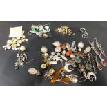 Quantity of white metal pendant earrings, earring backs and costume jewellery