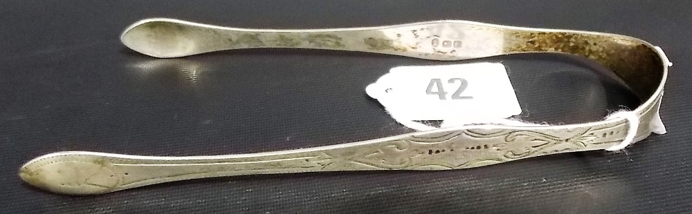 Pair of George III silver sugar tongs, London 1805, weight 1oz approx.