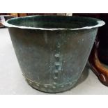 Large copper riveted planter, diameter 20.5'.