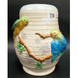 Clarice Cliff relief moulded vase decorated with 2 budgies on branches, height 8.25'