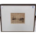 MORTIMER MENPES (1855-1938) Thames scene with shipping Drypoint etching Signed in pencil 4.5' x 6'