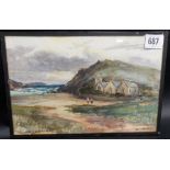 SIDNEY JAMES BEER 'Gunwalloe Church' Watercolour Signed & inscribed 7.25' x 11'