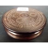 19th Century turned and geometric carved circular snuff box, diameter 3.75'.