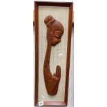 Retro teak rectangular wall panel depicting a girl praying