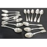 Collection of fifteen various George III silver teaspoons, weight 11oz approx.