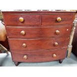 Victorian mahogany bow front chest of two short over three long graduated drawers raised on turned