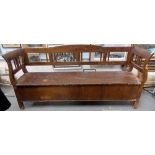 Continental stained pine chest bench, width 78'
