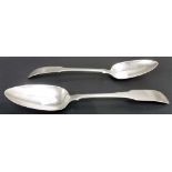 Pair of Irish silver fiddle pattern serving spoons by Joseph Kinselagh, Dublin 1805, weight 4.5oz