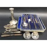 Silver manicure implements including a cased part set; together with a pair of cut glass silver