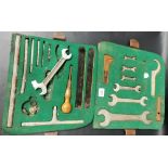 Vintage Rolls Royce Ltd tool set in 2 green baize fitted lift-out trays inc. graduated spanners, T-