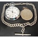 Silver hallmarked graduated curb link watch Albert, weight 1.75oz approx; together with a Smiths