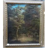 PIETRO DELLA VALLE (1827-1891) Woodland path with deer Oil on canvas Signed 26.25' x 21.25'