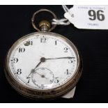Silver crown wind open face pocket watch, the enamel dial with arabic numerals & subsidiary