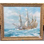 ANTHONY BUCKLEY (20th Century British) Galleon at sail Oil on canvas Signed 19.5' x 23.75'