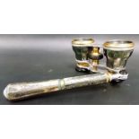 Pair of French abalone nickel and brass cased opera glasses with handle.
