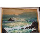 20th Century oil on board Breaking waves, coastal landscape Oil on board Signed Webster & dated 1964