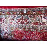 Modern red ground Kashmir 'Tree of Life' pattern rug, 8' x 5' approx.