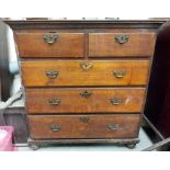 18th Century oak chest of two short over three long graduated drawers on later bun feet, probably