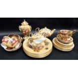 Aynsley 'Orchard Gold' pattern teaset for six including a twin handled lidded vase.