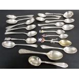 Collection of nineteen various silver teaspoons including a sugar sifter spoon, weight 7oz approx.