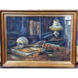 JACK BROAD (20th Century) Interior still life with skull Watercolour Signed 10.25' x 14.75'