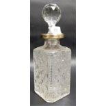 Edwardian silver rim cut glass whisky decanter and stopper, the silver rim with patent locking