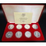 1977 Silver Jubilee proof set of silver crown coins, comprising 8 crowns of the Commonwealth, with