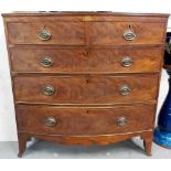 19th Century mahogany veneered bow front chest of two short over three long drawers raised on