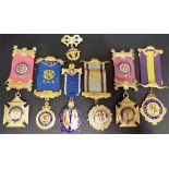 7 various silver gilt & enamel buffalo Lodge jewels