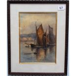 19th/20th Century British watercolour of a Plymouth fishing boat in an estuary 10.5' x 7.5'