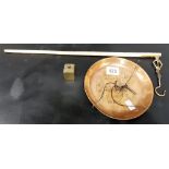 Antique Chinese whale bone opium scales with suspended copper circular tray with character writing