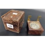18th/19th Century small compass, the printed paper dial within a square stained boxwood case with