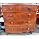 Victorian mahogany bow front chest of two short over three long graduated drawers on turned feet,