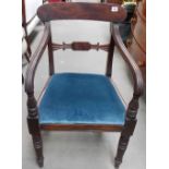 19th Century mahogany elbow chair with upholstered drop in seat.