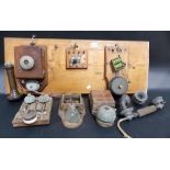 Early 20th Century telephone equipment to inc. 3 bells, a handset etc