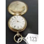 Victorian silver full hunter pocket watch, the white enamel dial with Roman numerals and