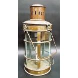 19th Century copper storm lantern with swing handle, height overall 19'