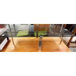 Mid-Century flint glass rectangular coffee table upon four chrome supports, length 48'.