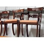 Set of six William IV mahogany dining chairs with plain back rails and scroll carved mid rails