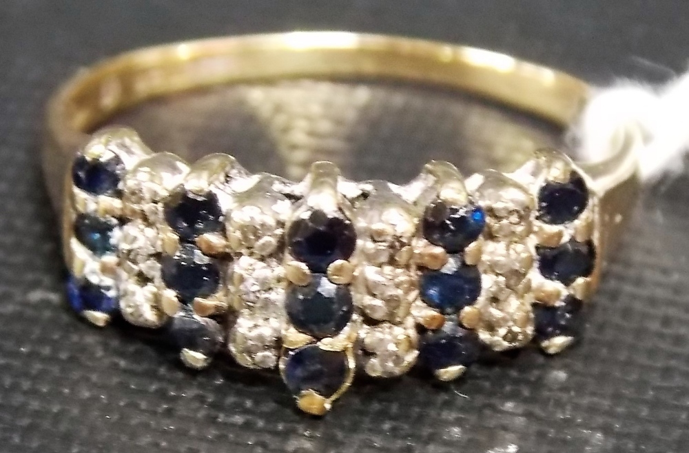 9ct gold diamond and sapphire cluster ring, weight 2.3gms approx.