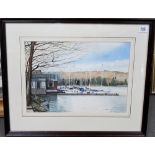 GORDON MARSHALL 'Boat Moorings at Bowness-on-Windemere' Watercolour Signed 10.25' x 14.5'