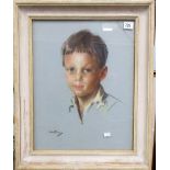 20th Century colour pastel portrait of a young boy, indistinctly signed