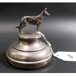 Good Edwardian silver paperweight applied with a standing Alsatian dog by maker S. & M. (?),