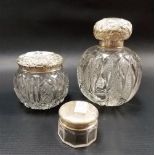 Edwardian cut glass ovoid scent bottle with silver embossed lid, London 1905; together with a