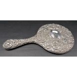 Edwardian silver embossed hand mirror, Birmingham 1905.